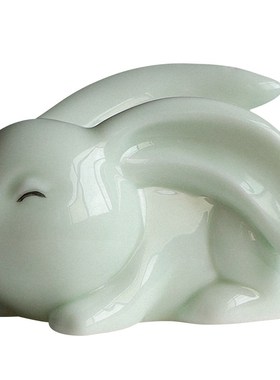 陶瓷可爱小兔子摆件创意工艺品家居装饰兔年生肖家居花盆造景玉兔