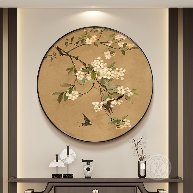 宋氏美学喜上眉梢挂画入户玄关正对门圆形装饰画客厅卧室茶室壁画
