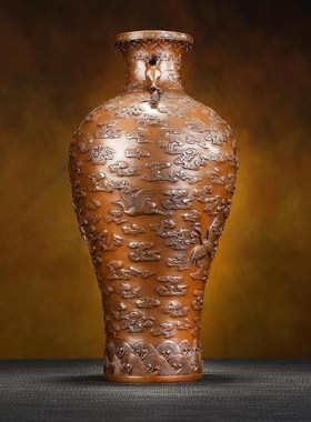 新紫铜仙鹤花瓶摆件工艺品客厅装饰祝寿礼物开业礼品