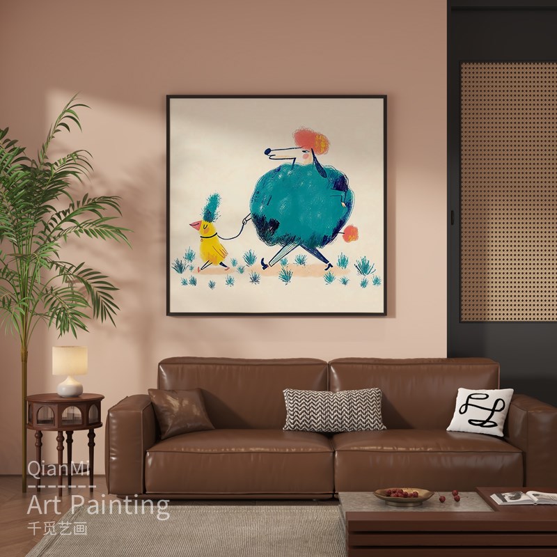 现代简约趣味色彩玄关挂画可爱抽象动物客厅壁画沙发背景墙装饰画图片