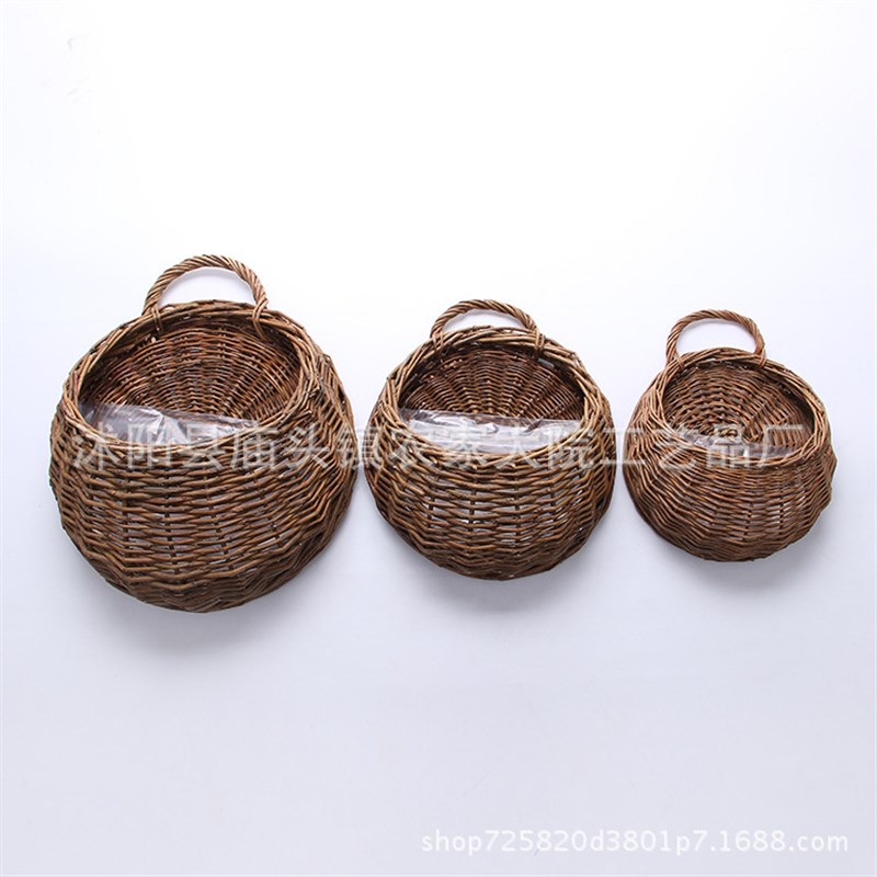 墙挂花篮装饰编织篮草编篮子柳编花盆藤编筐植物藤编壁挂花篮