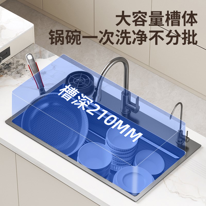 SUS304不锈钢加厚压纹大单槽防刮耐磨厨房手工单槽洗菜台中下盆