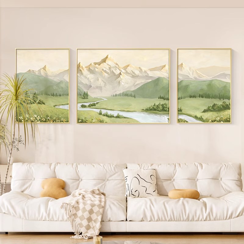 日照金山客厅装饰画北欧原木风景山水画聚宝盆挂画沙发背景墙壁画