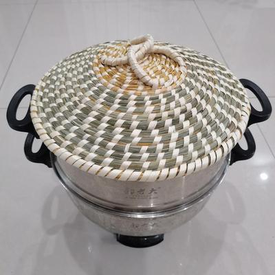 麦秆蒸铝锅不锈钢草编家用笼盖透气茅草铁锅炒锅锅盖电饭锅手工