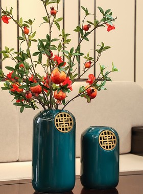 新中式陶瓷花瓶玄关电视柜装饰品摆件轻奢高档客厅插花干花发财果