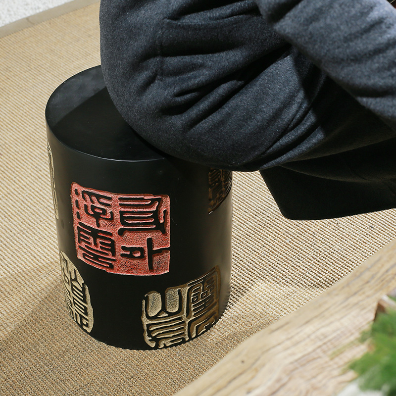 新中式小凳子古典创意个性功夫茶几凳 雕花坐墩圆板凳鼓墩 换鞋凳