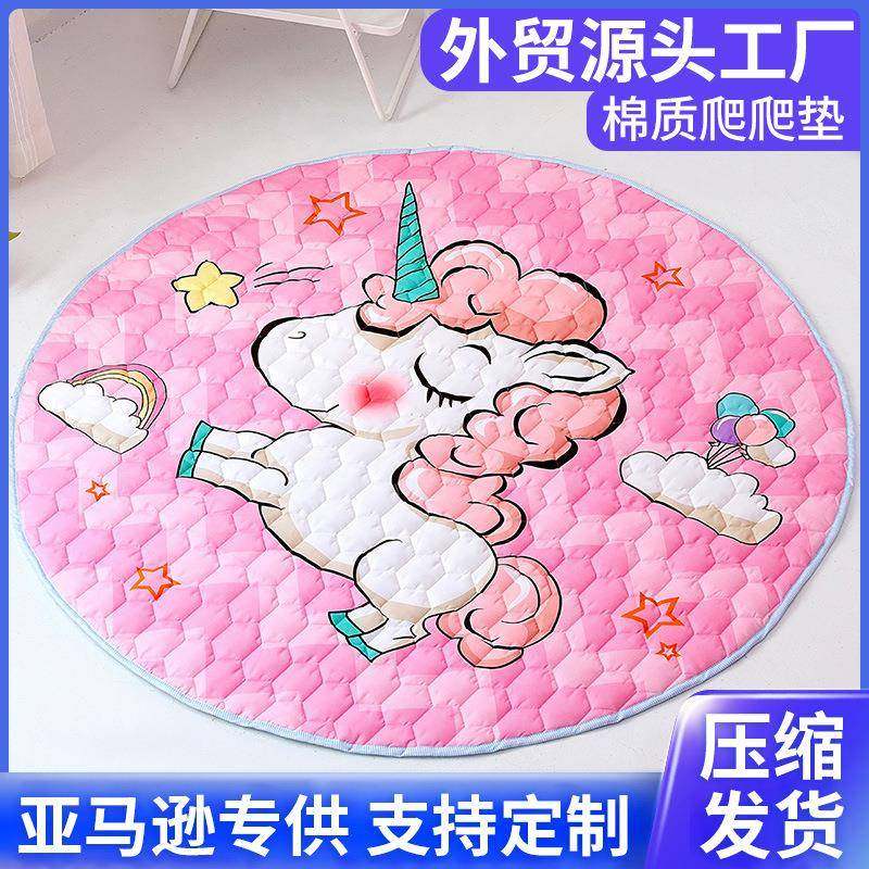 亚马逊外贸游戏垫厂家加厚卡通ins圆形地垫宝宝爬爬垫可折叠