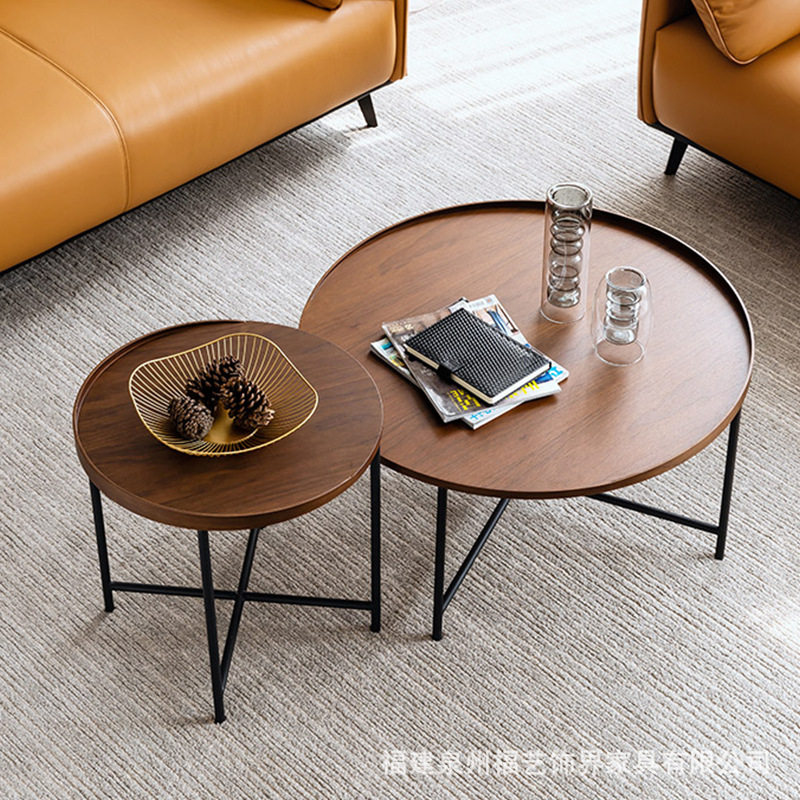 客厅实木圆形茶几组合北欧酒店套房多功能茶几桌创意简约沙发边几