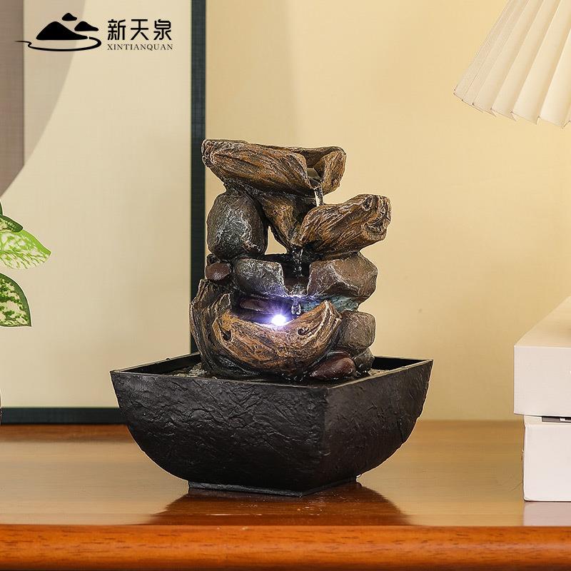 新天泉中式复古流水摆件小型桌面造景观装饰客厅办公室自动循环水