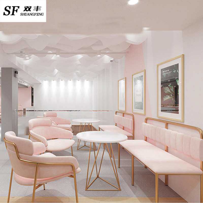 现代简约奶茶店小圆桌咖啡厅一桌两椅甜品店铁艺桌椅网红奶茶店