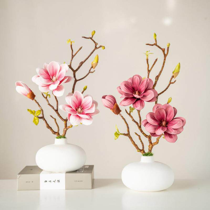 高档古典玉兰花仿真花艺套装轻奢中式家装PU手感玉兰花客厅餐桌花