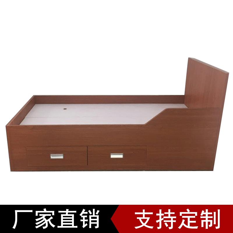 船舶板式家具单层夹板实木床防火板阻燃夹板床带抽屉木制单人床