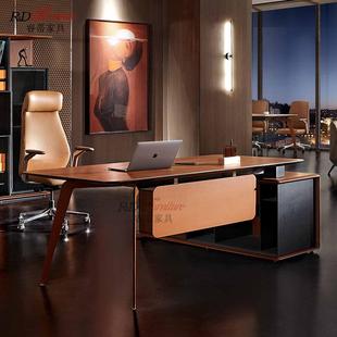 现代简约办公台老板桌总裁桌大班台高端皮艺办公桌办公家具