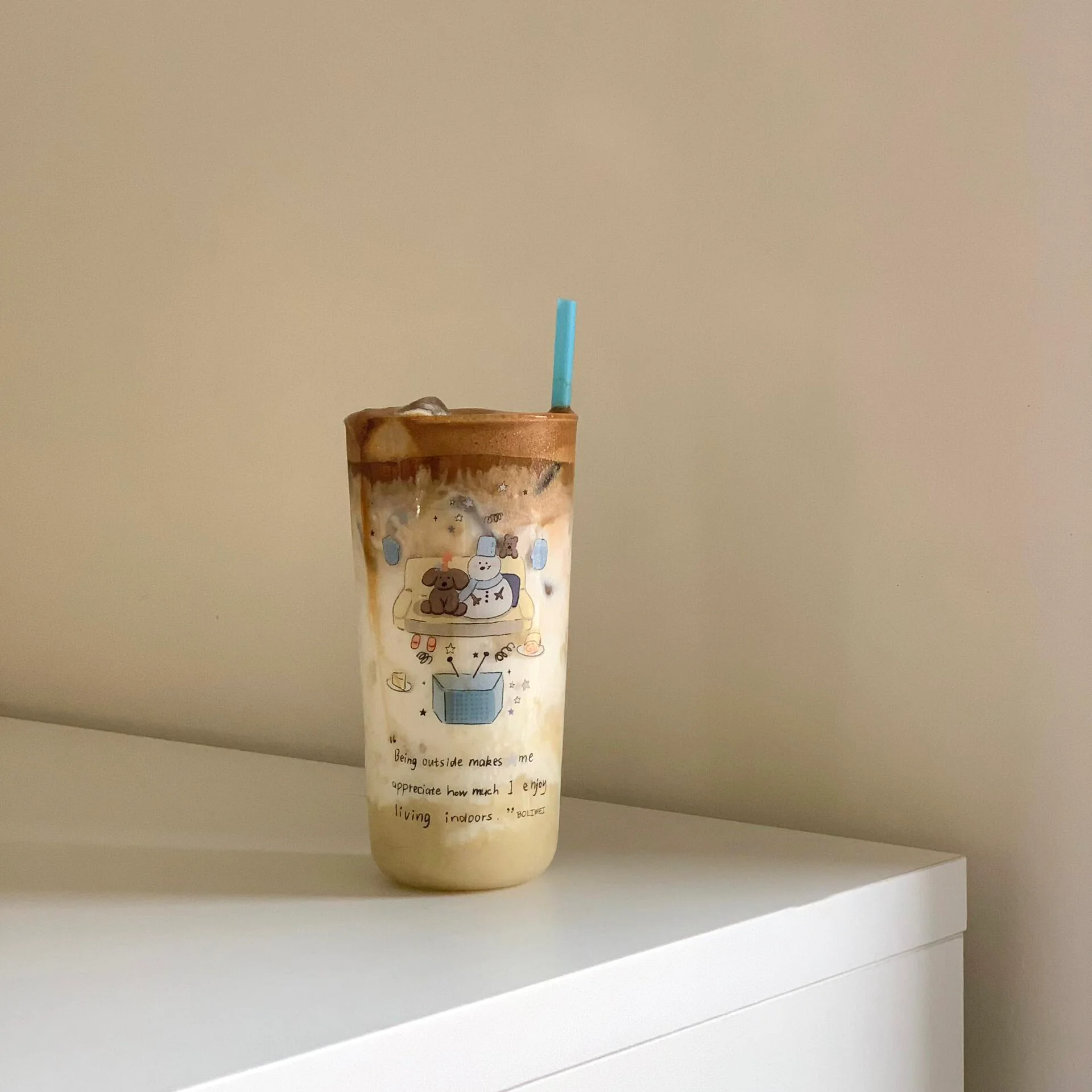 小雪人高硼硅玻璃杯女高颜值耐高温大容量水杯果汁杯咖啡杯冷饮杯