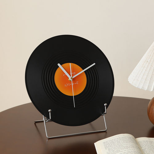 中古复古黑胶唱片桌面时钟摆件客厅办公室书桌酒柜餐边电视柜装饰