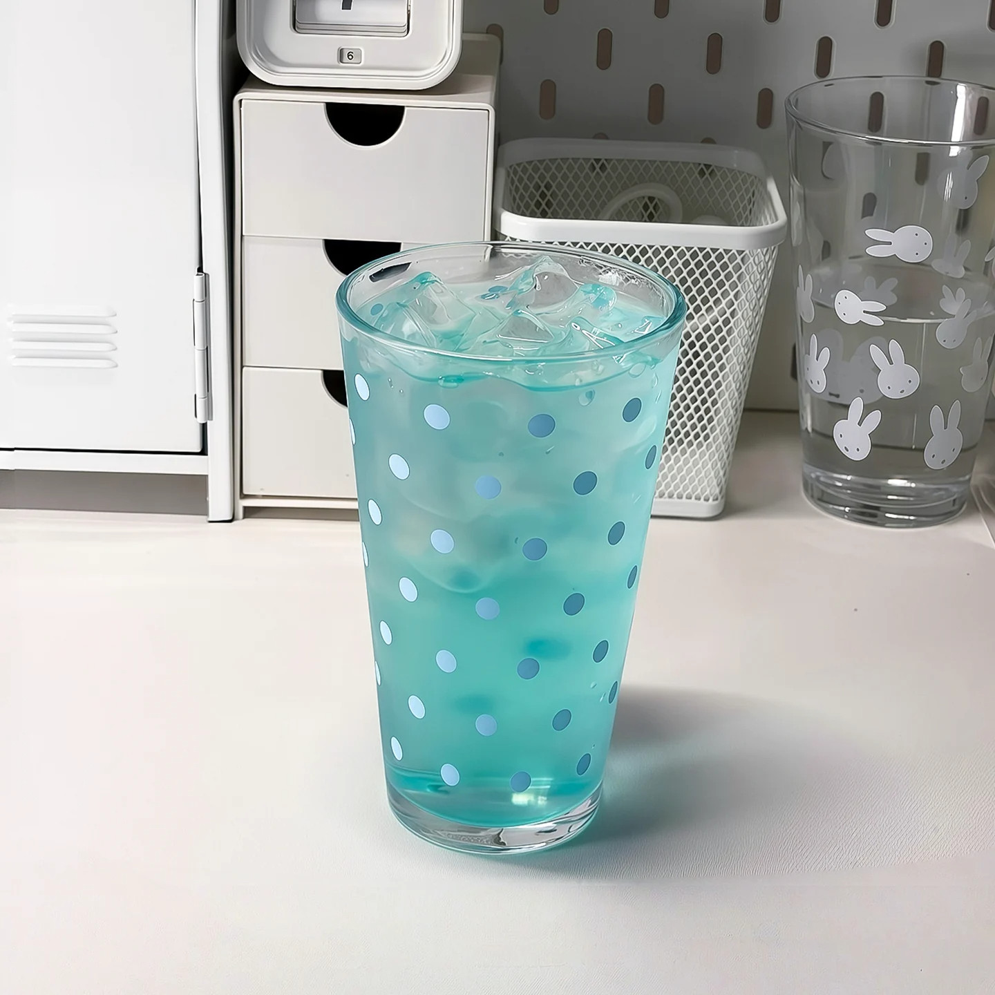 波点透明玻璃杯女高颜值大容量水杯冷饮杯咖啡杯家用牛奶杯喝水杯