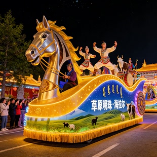 定制制作设计彩车泡沫造型景区花灯车巡游花车生肖马玻璃钢雕塑