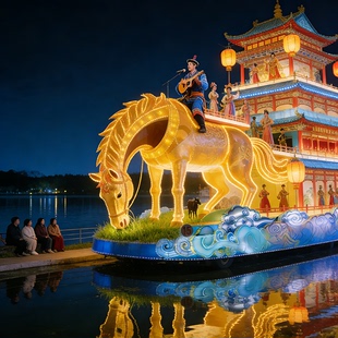 定制生肖巡游花车彩车制作设计泡沫造型玻璃钢雕塑马景区花灯车