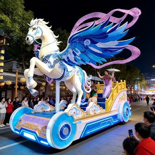 定制制作奇幻白马巡游花车玻璃钢雕塑厂家泡沫造型商业景区道具