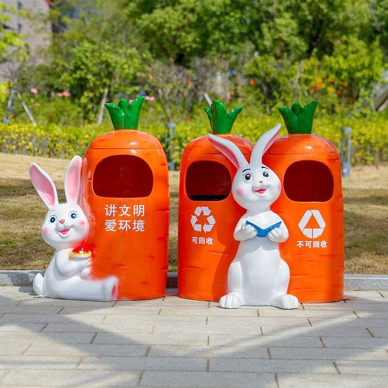 玻璃钢卡通垃圾桶分类果皮箱雕塑摆件户外花园林庭院可爱动物装饰