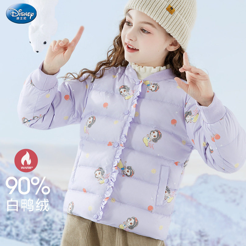 迪士尼女童秋冬轻薄白鸭绒羽绒服