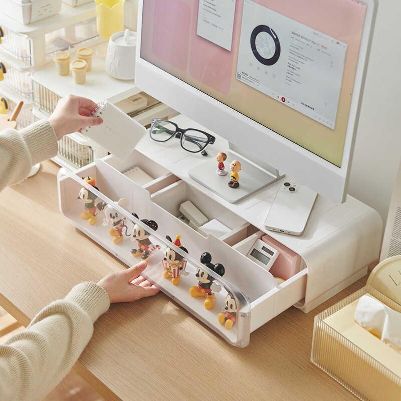 电脑显示器增高架桌面带抽屉盲盒收纳架子办公室台式电脑垫高支架