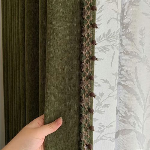 窗帘高端墨绿帘头幔头穗子中古风花边立边J花朵珠吊穗辅料M-974