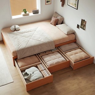 高箱床储物床无床头实木床储物柜一体榻榻J米落地床1米5x2米双人