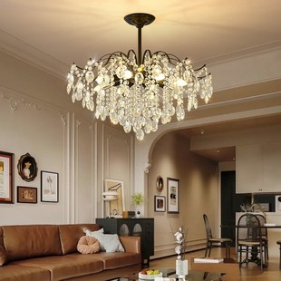 黑色高级感水晶吊灯法式 卧室 中古轻奢客厅灯复古餐N厅灯2024新款
