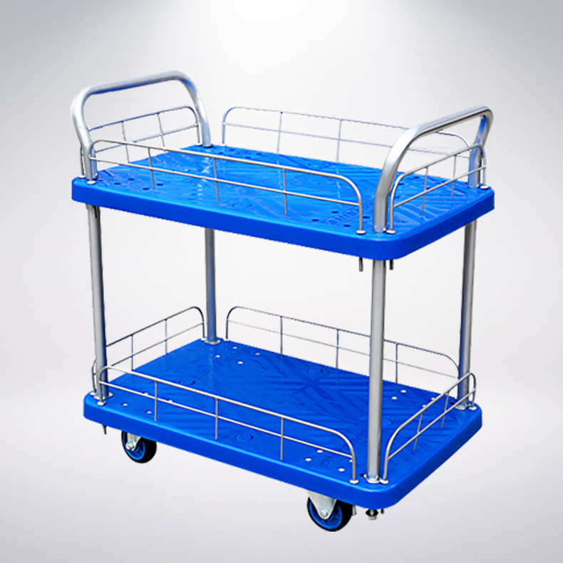 双层护栏手推车双扶手物流周转车仓库车间平板手Y推车现货供应