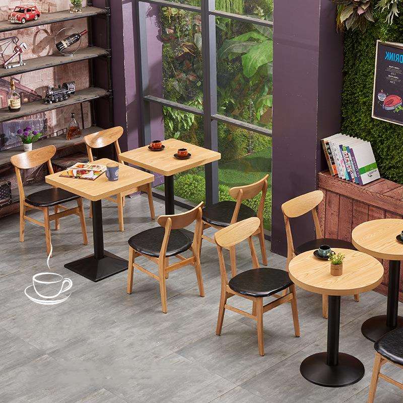 休闲简约快餐桌椅组合小吃饭店实木餐椅奶茶甜品店咖啡馆小圆方桌