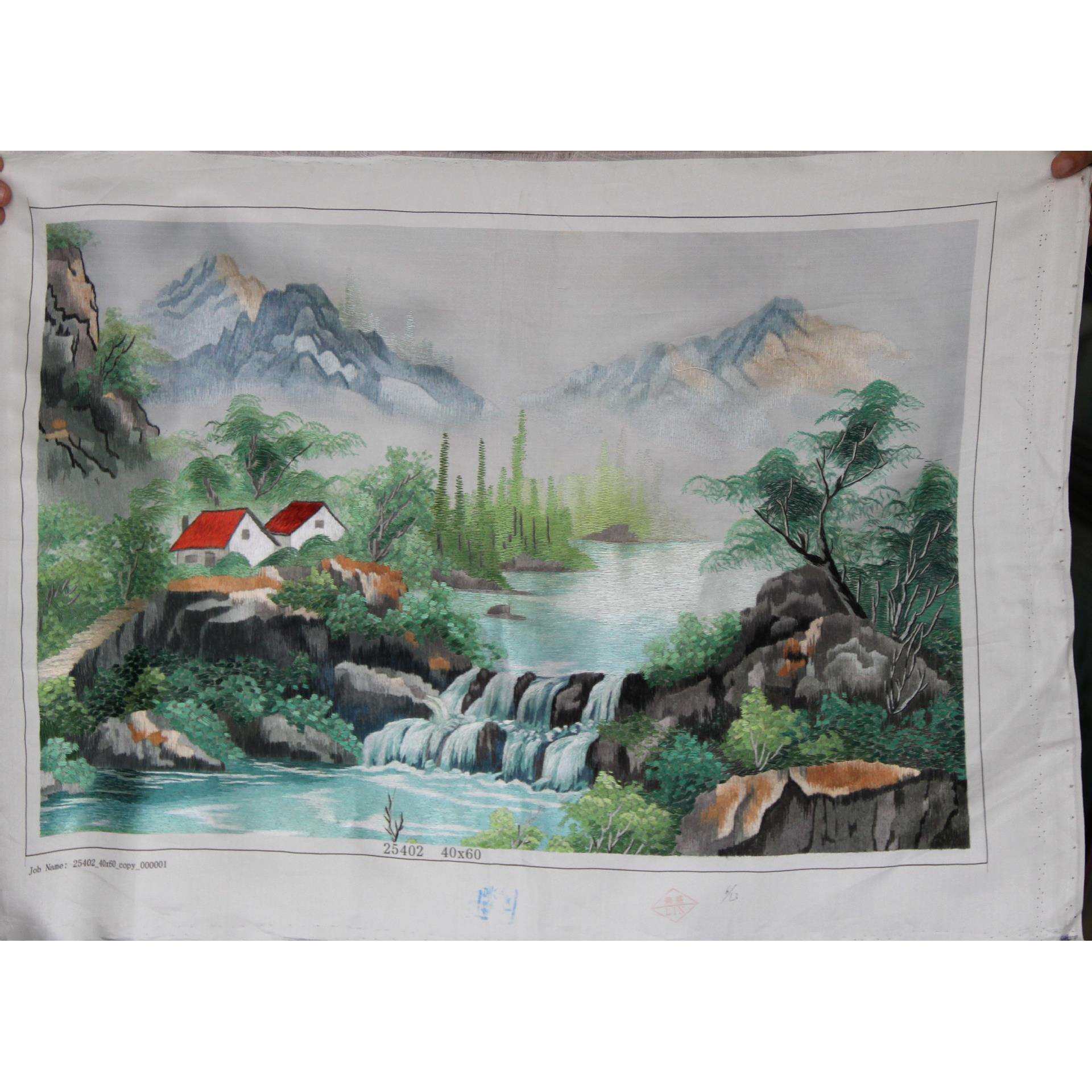供应苏州手工刺绣画客厅装饰送礼苏绣未装裱山水风景