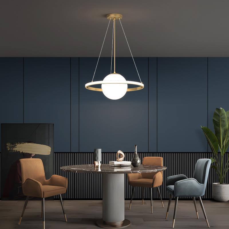 现代led吊灯简约创意圆形卧室灯餐厅灯吧台书房灯全铜北欧灯具