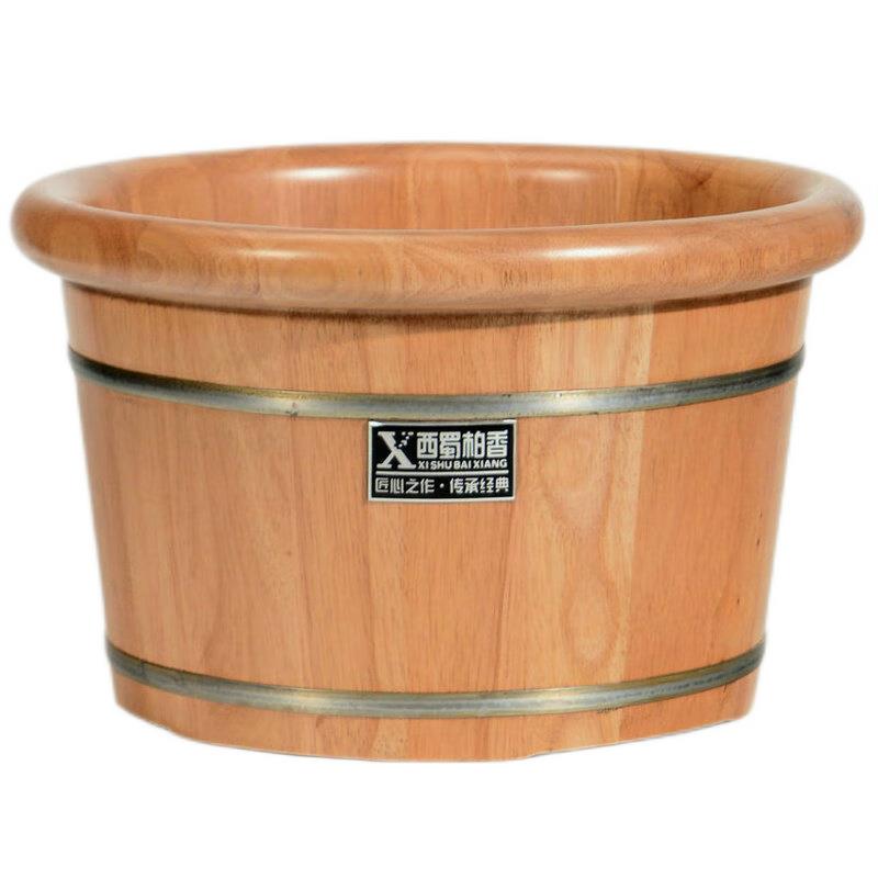 西蜀柏香橡胶木足浴泡脚桶木质家用木桶洗脚盆小木盆实木26cm本色