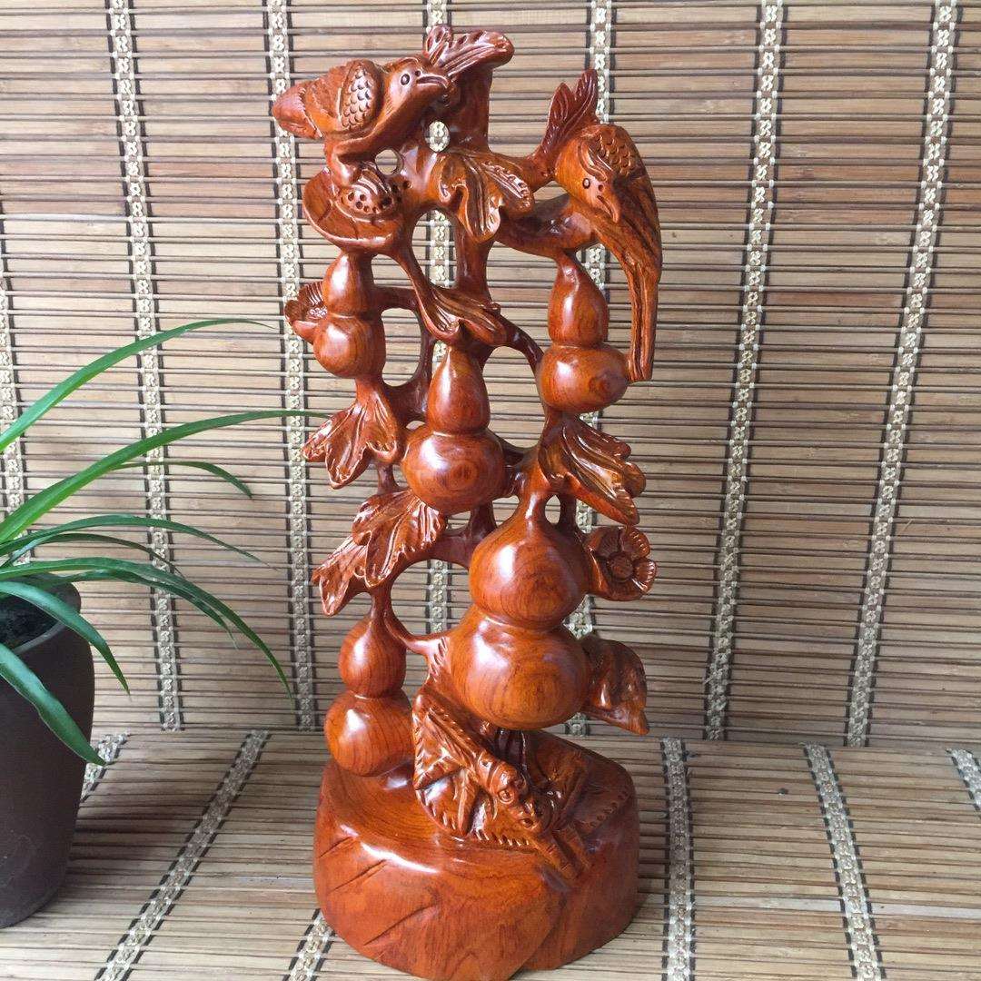 花梨木雕五福花架摆件木头根雕家居客厅电视柜装饰工艺品摆件
