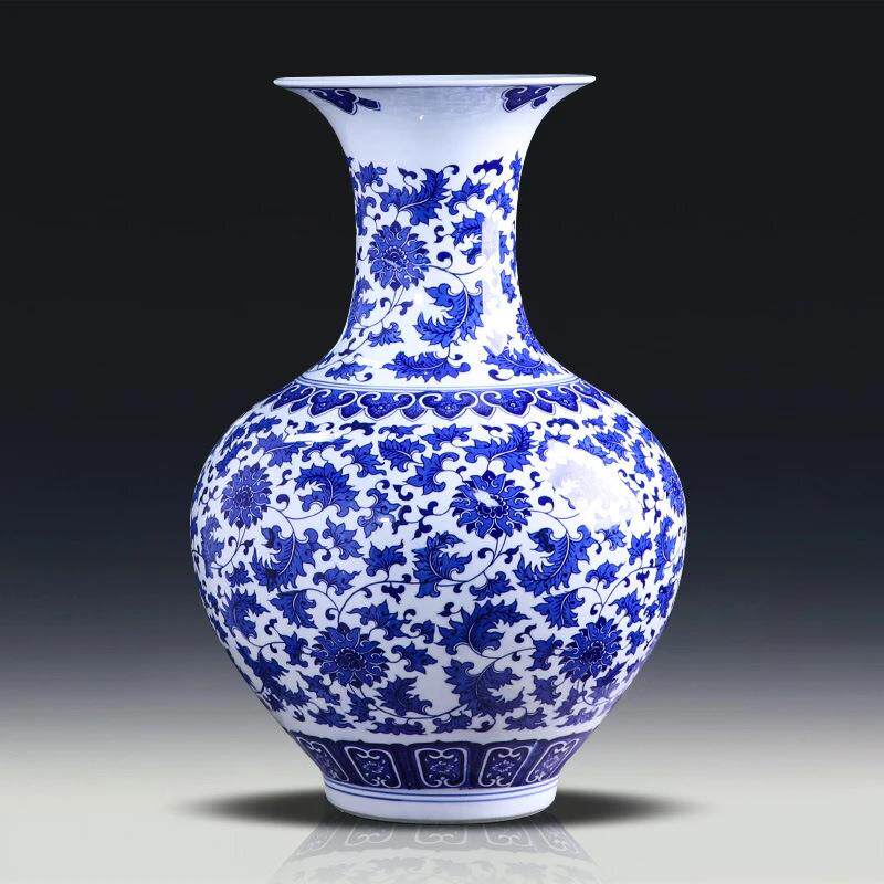 景德镇陶瓷青花瓷大花瓶客厅插花新中式家居电视柜工艺品装饰摆件