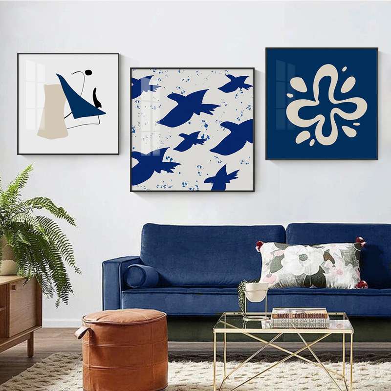 北欧装饰画克莱因蓝色组合方形组合挂画客厅沙发卧室书房餐厅壁画图片