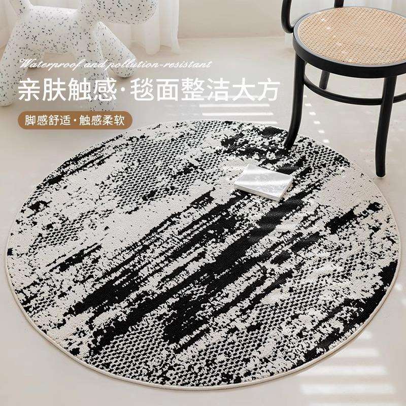 防水防污黑色圆形地毯耐脏易打理地垫大面积全铺客厅地毯卧室地垫