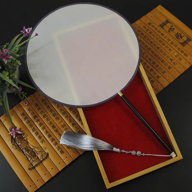 清庭云月团扇舞蹈专用圆形古风双C面透明熟绢款古典舞扇子舞蹈道