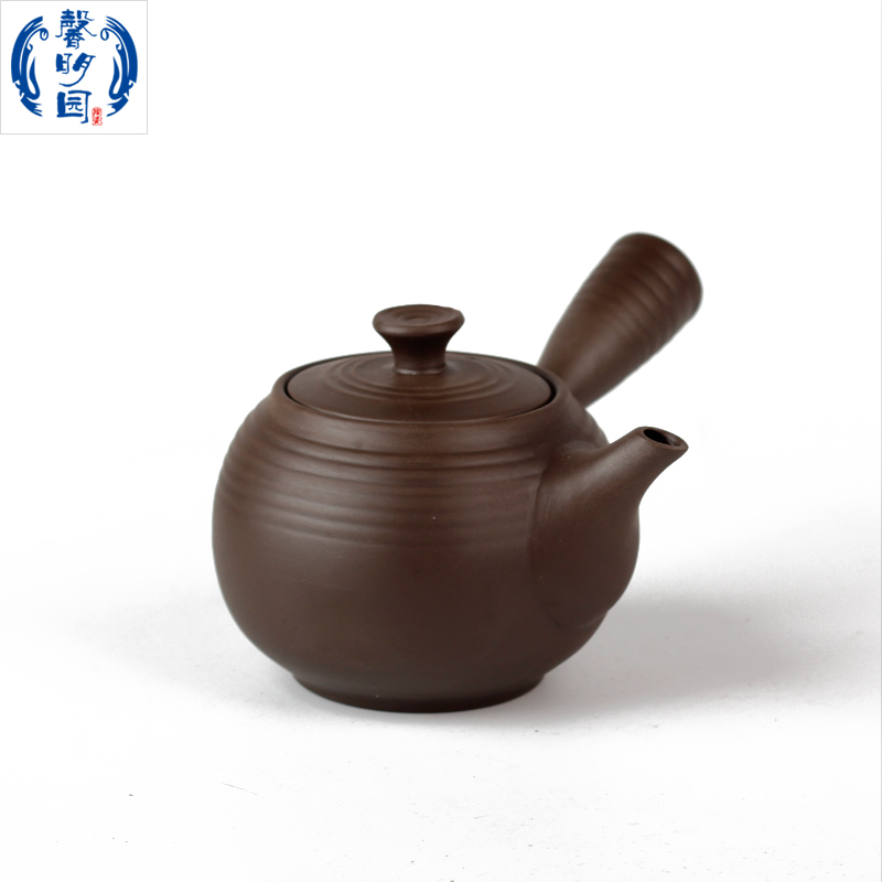 大埔馨明园d陶瓷紫陶螺纹侧把壶日式急须单柄壶过滤茶壶防烫好出
