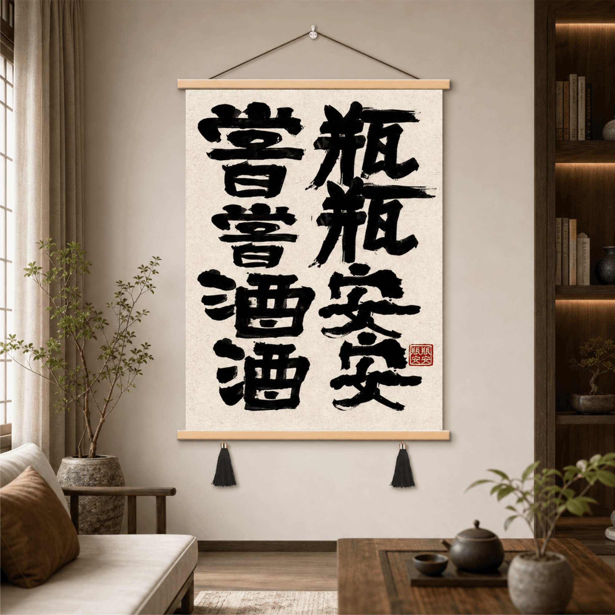 新中式家居瓶瓶安安尝尝酒酒书法装饰挂画客厅茶室玄关墙面装饰画