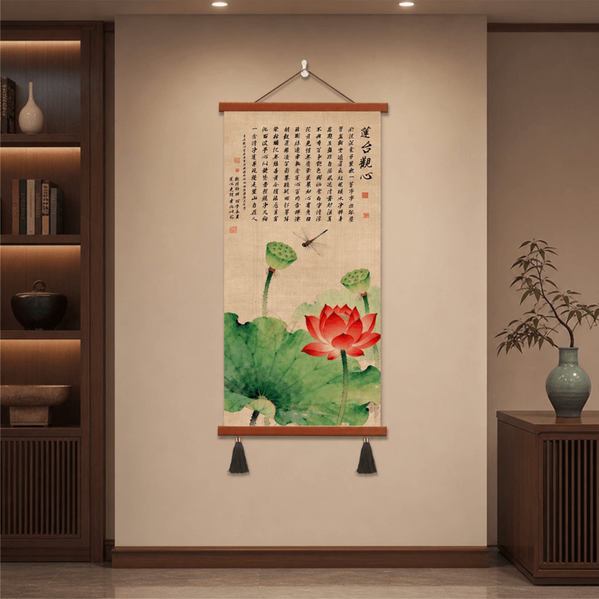 新式禅意荷花装饰画莲台观心客厅玄关书房茶室国风诗词墙面挂画