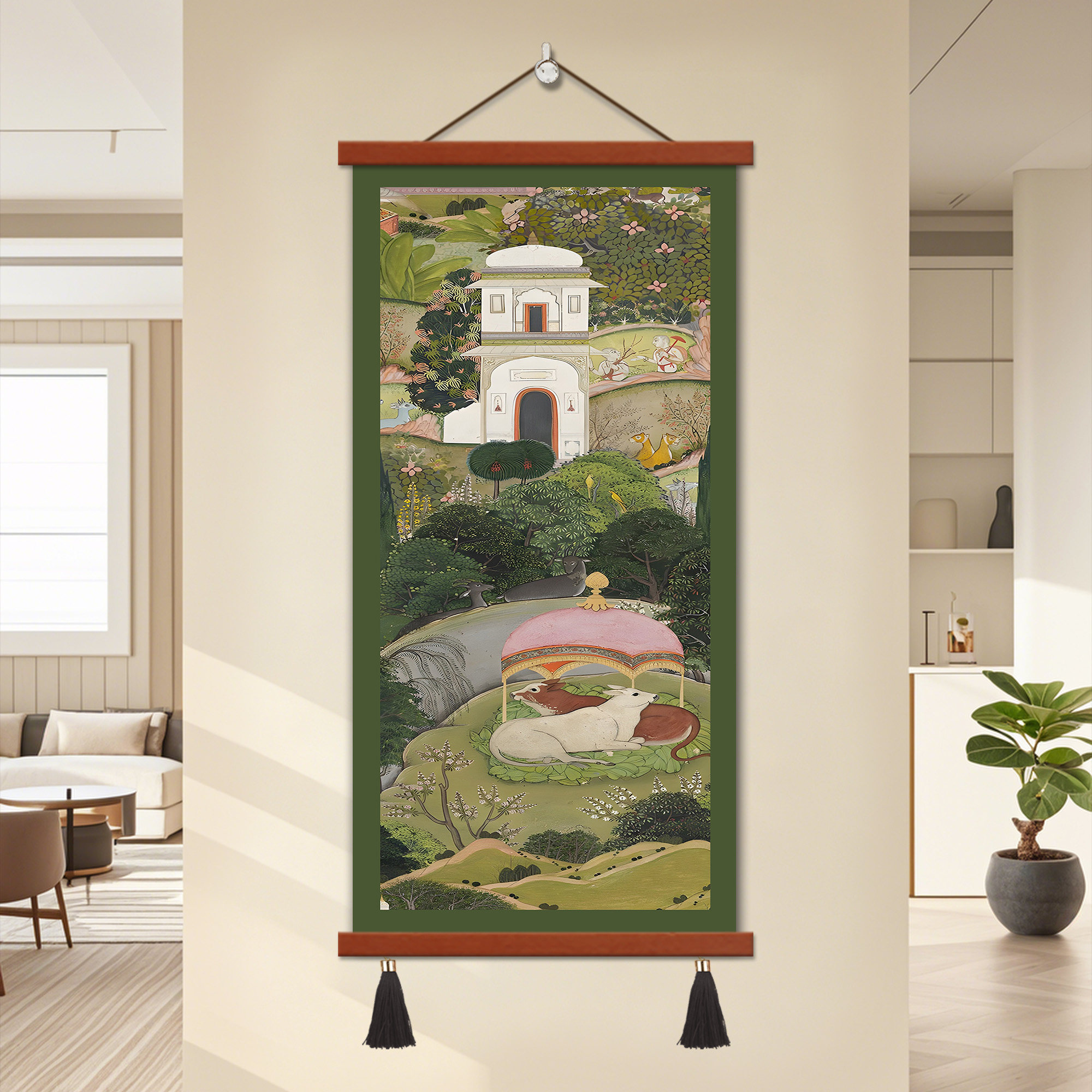 斋浦尔花园法式复古入户玄关挂画中古风走廊尽头装饰画绿色挂画