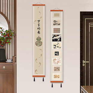 中古风法式复古玄关装饰画竖版细长条小众艺术走廊过道壁挂画