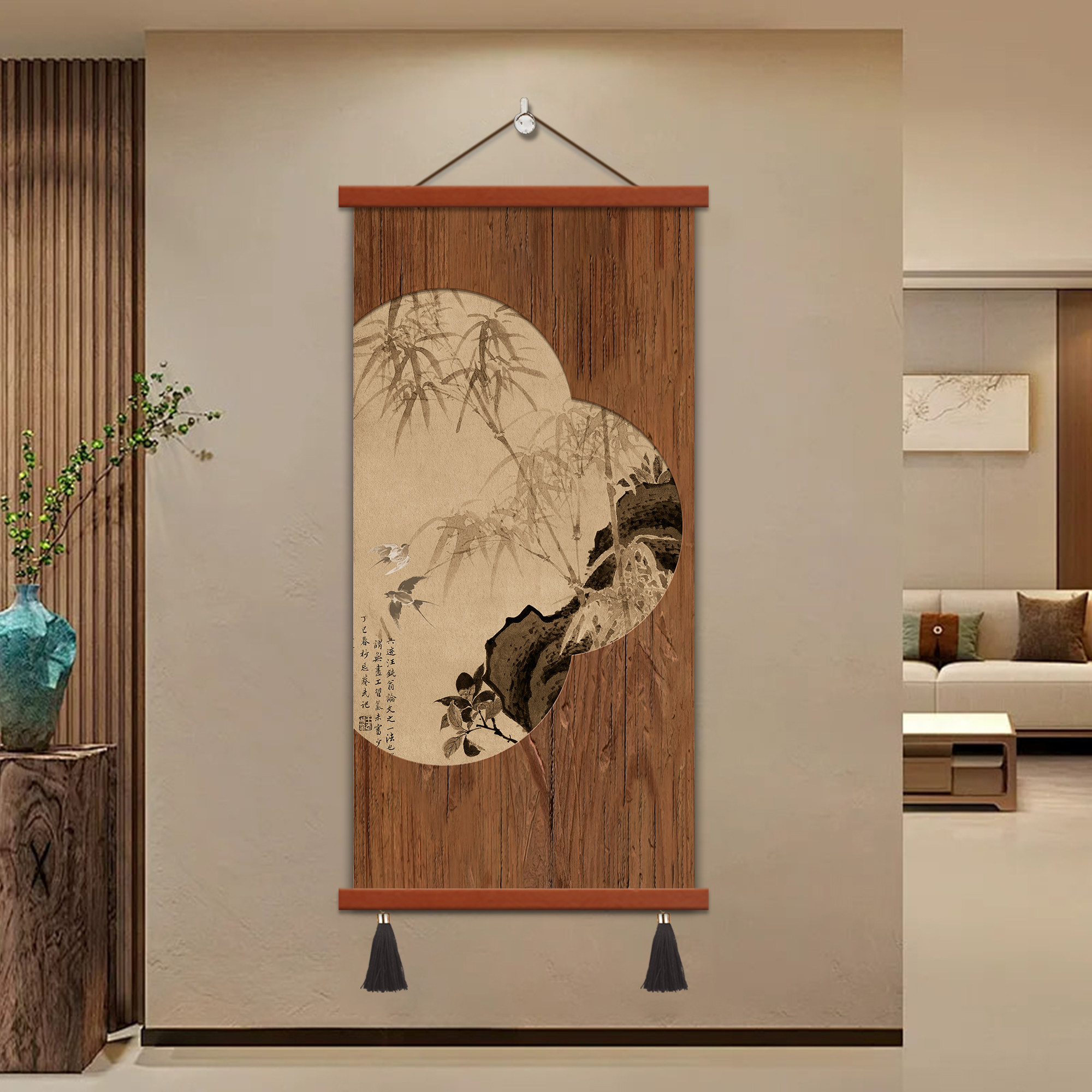 宋氏美学玄关装饰画竹子挂画新中式入户正对门走廊过道好寓意壁画