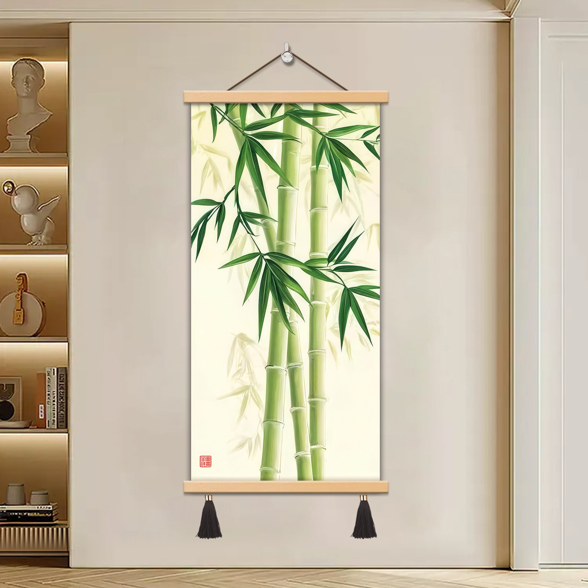 竹报平安竹子挂画工笔画风水入户玄关画奶油风客厅装饰画餐厅壁画