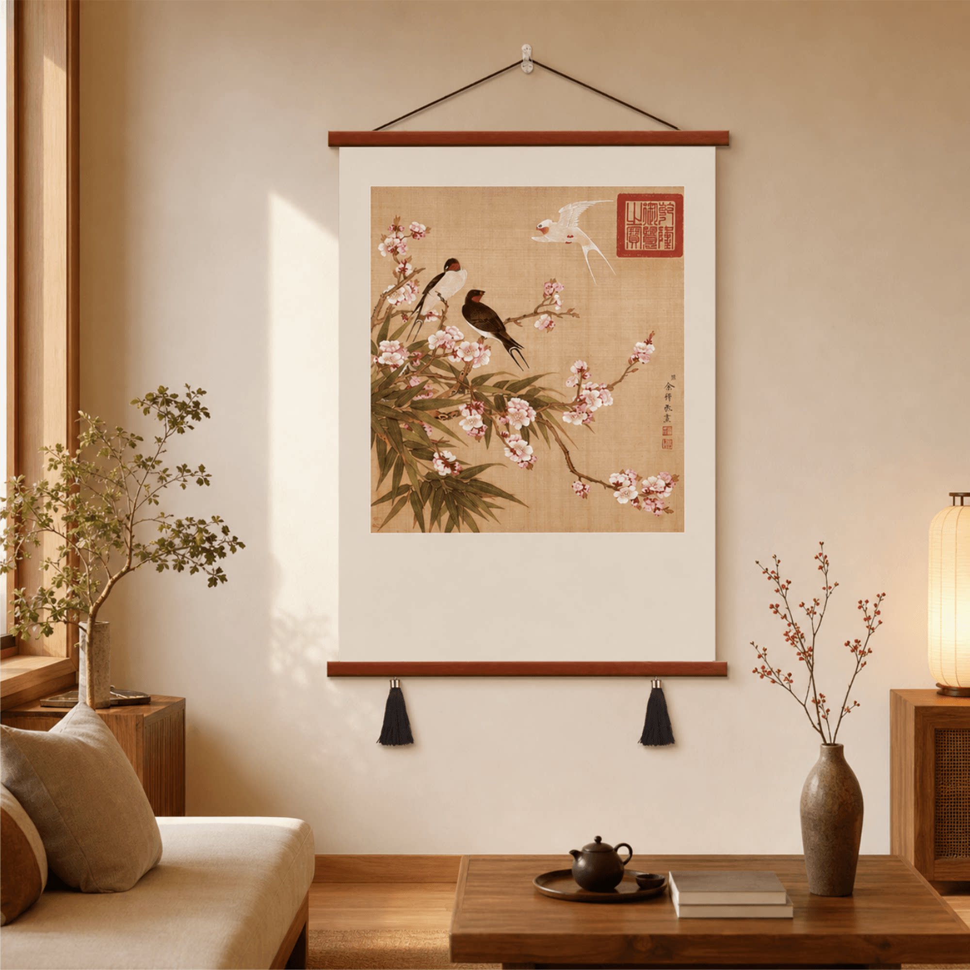 新中式花鸟装饰画余穉作品轻奢复古客厅茶室玄关书房墙面国风挂画