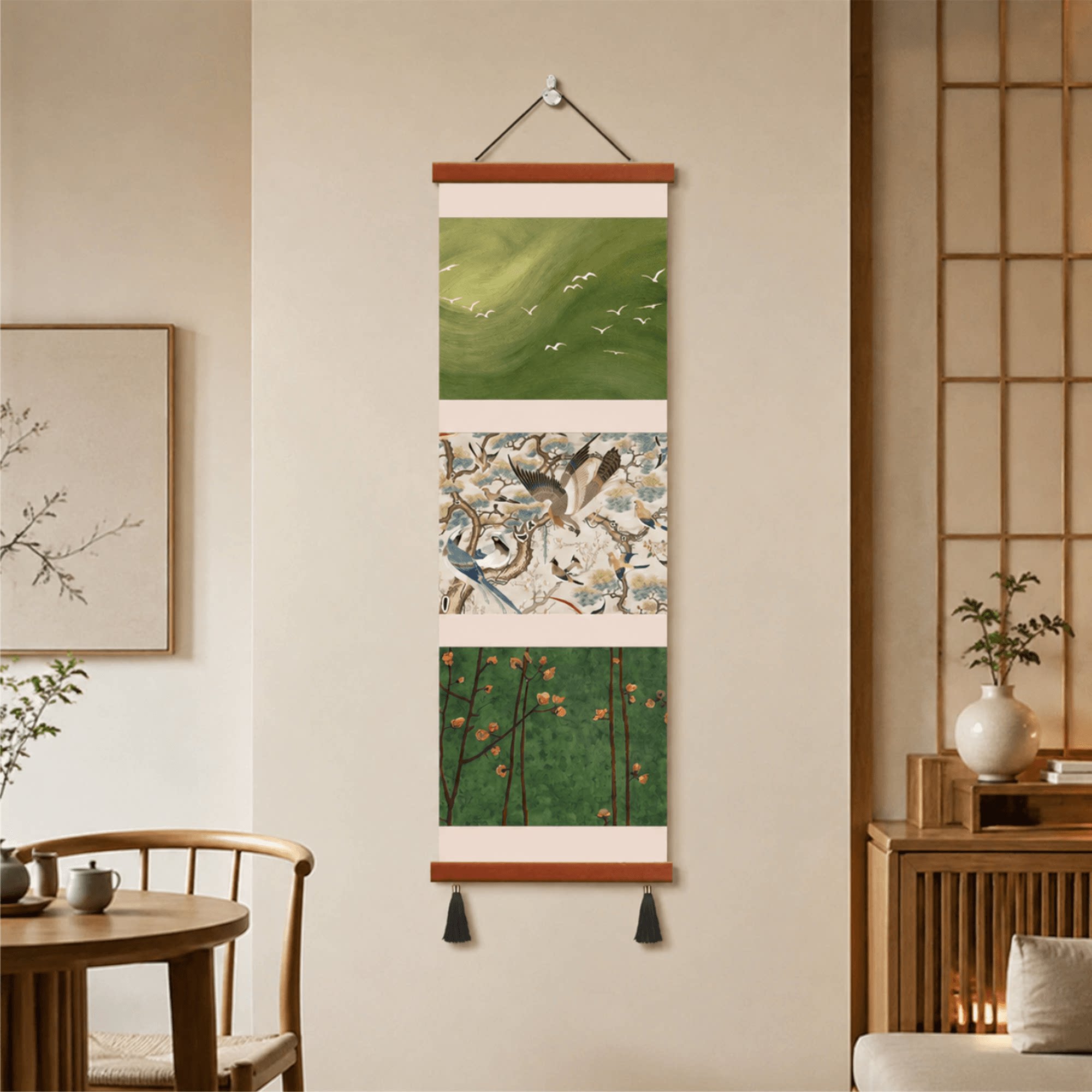新中式花鸟国风竖版装饰画客厅玄关走廊餐厅墙面文艺软装壁画