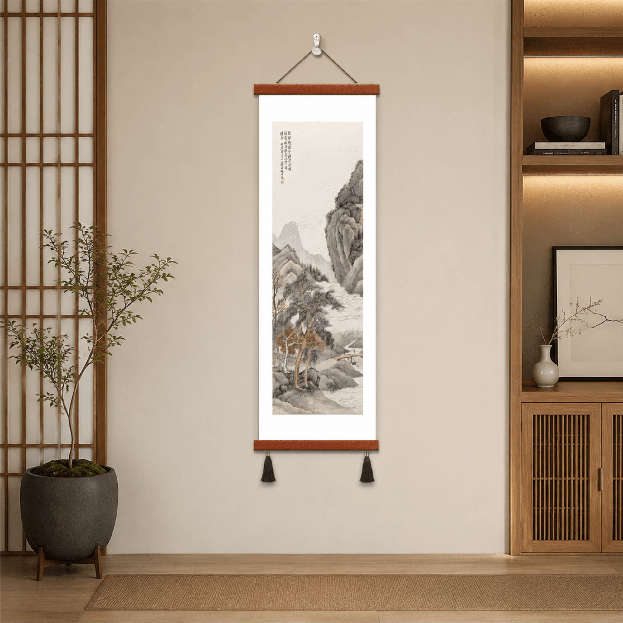 新中式禅意水墨山水国画入户玄关走廊过道竖版客厅书房墙面装饰画
