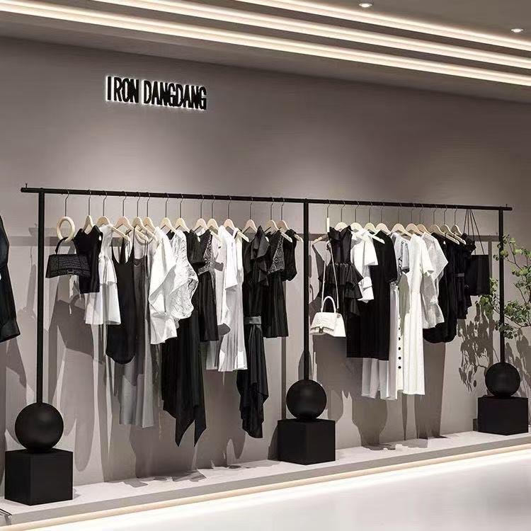 落地式专用铁艺黑色挂衣架轻奢女装店衣服陈列架简约服装店展示架
